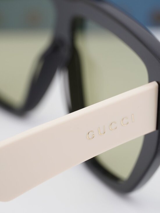 Gucci GG0997S 001 Shield Sunglasses - Black / Green main image 5
